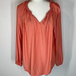 Nautica Coral and White Striped Boho Blouse size Large
